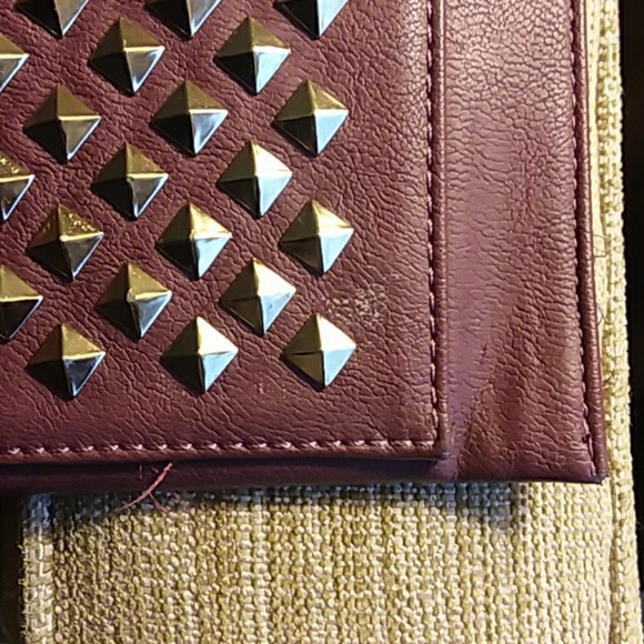MMS Design Studio Burgundy Envelope Clutch with Gold Pyramid Studs - Picture 7 of 15